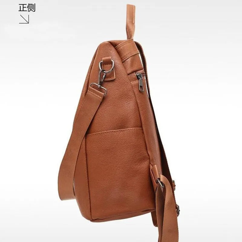 Vintage Leather Backpack Women Shoulder Bag Ladies High Capacity Travel Backpack