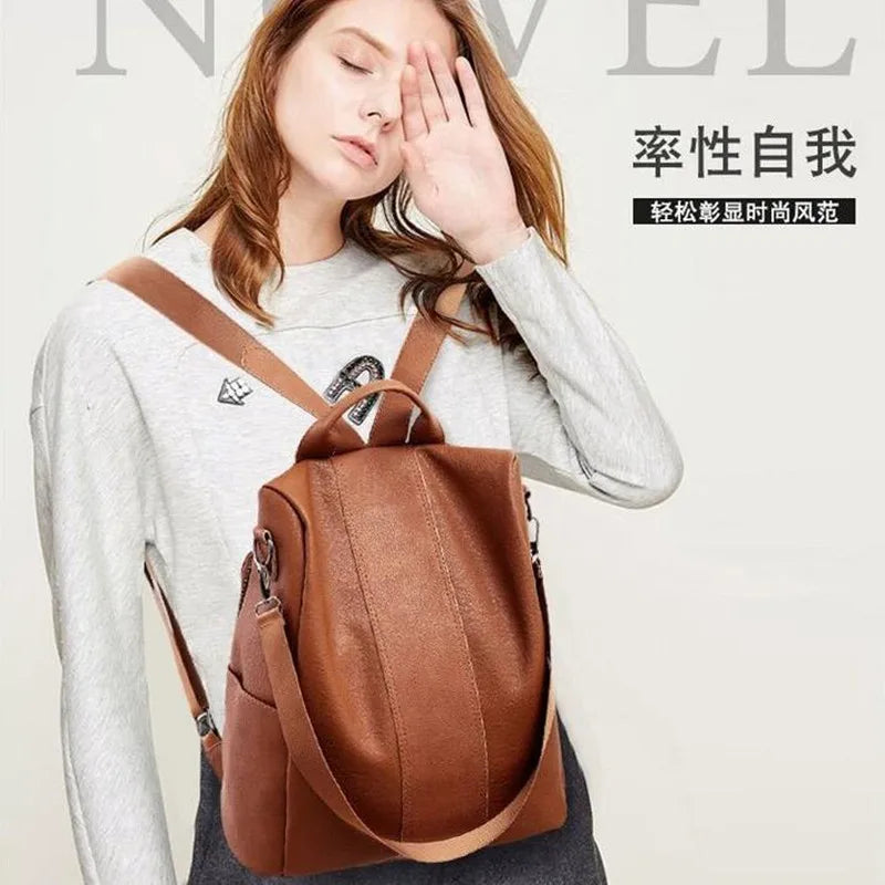 Vintage Leather Backpack Women Shoulder Bag Ladies High Capacity Travel Backpack