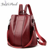 Anti-theft Leather Backpack Women Vintage Shoulder Bag Ladies Capacity Travel