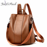 Anti-theft Leather Backpack Women Vintage Shoulder Bag Ladies Capacity Travel