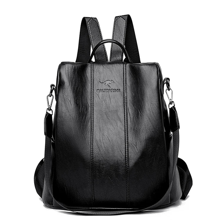 Vintage Anti-Theft Leather Backpack Women Shoulder Bag Large Capacity