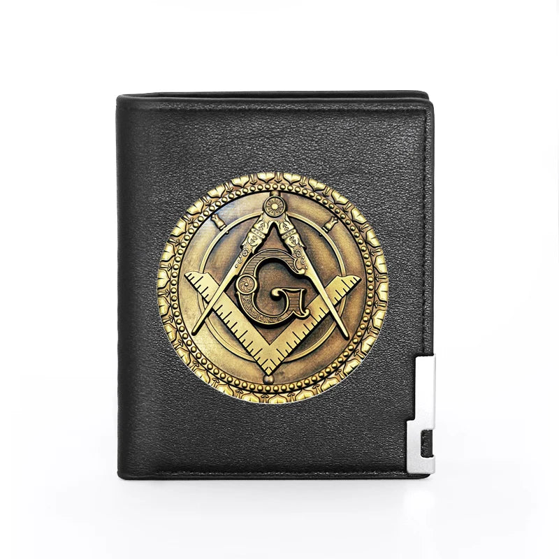 Masonic Leather Wallet Men Women Billfold Credit Card Holder Purse