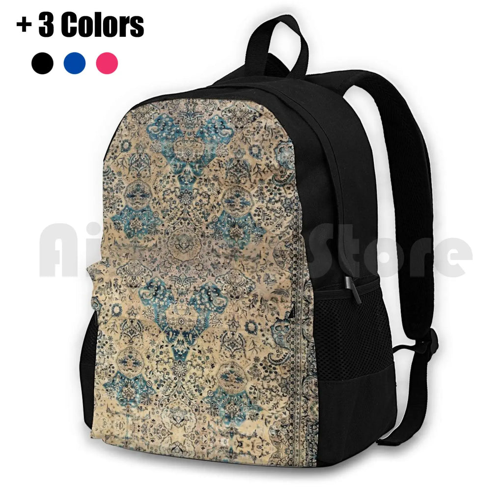 Antique Persian Kirman Rug Print Outdoor Hiking Backpack