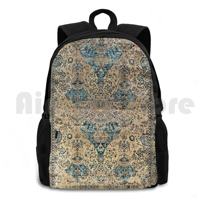 Antique Persian Kirman Rug Print Outdoor Hiking Backpack