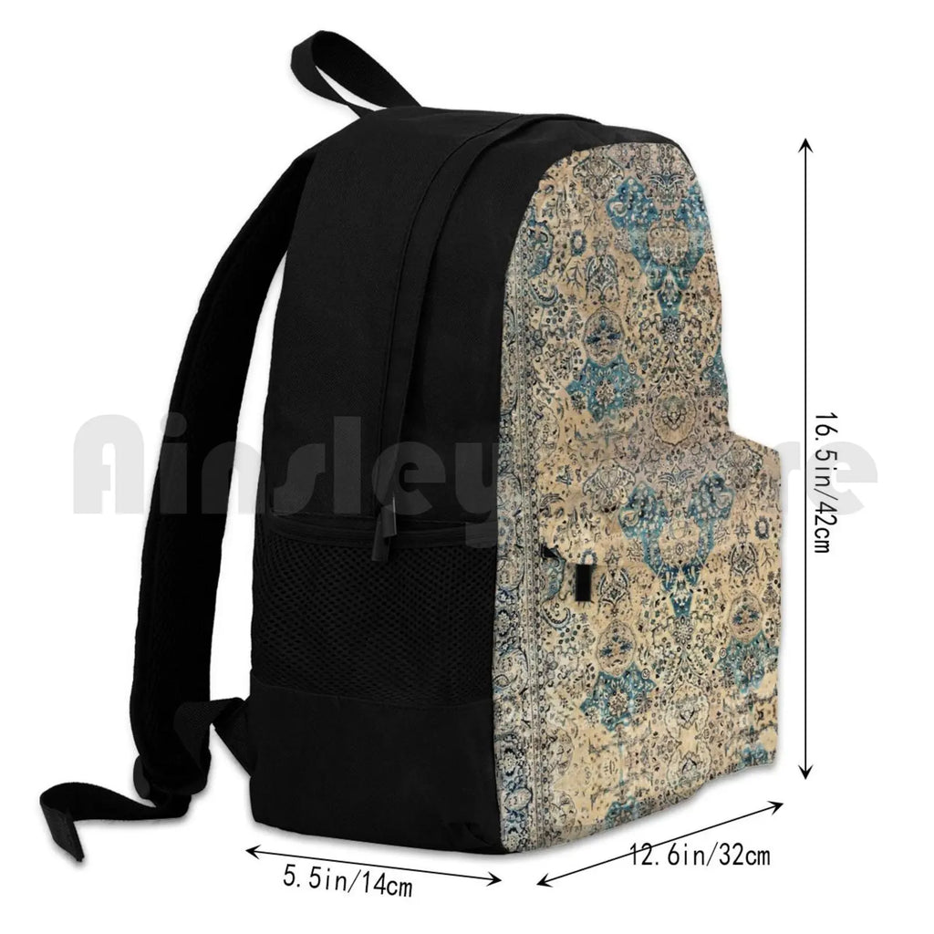 Antique Persian Kirman Rug Print Outdoor Hiking Backpack