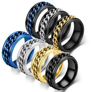 Anxiety Titanium Rotatable Chain Finger Rings For Men