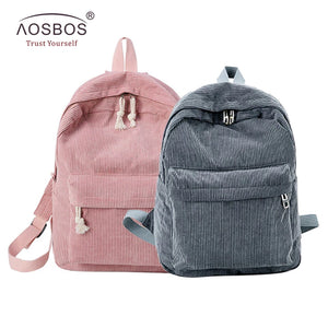 Corduroy School Bag for Girls Teenage Casual Students Laptop Backpack