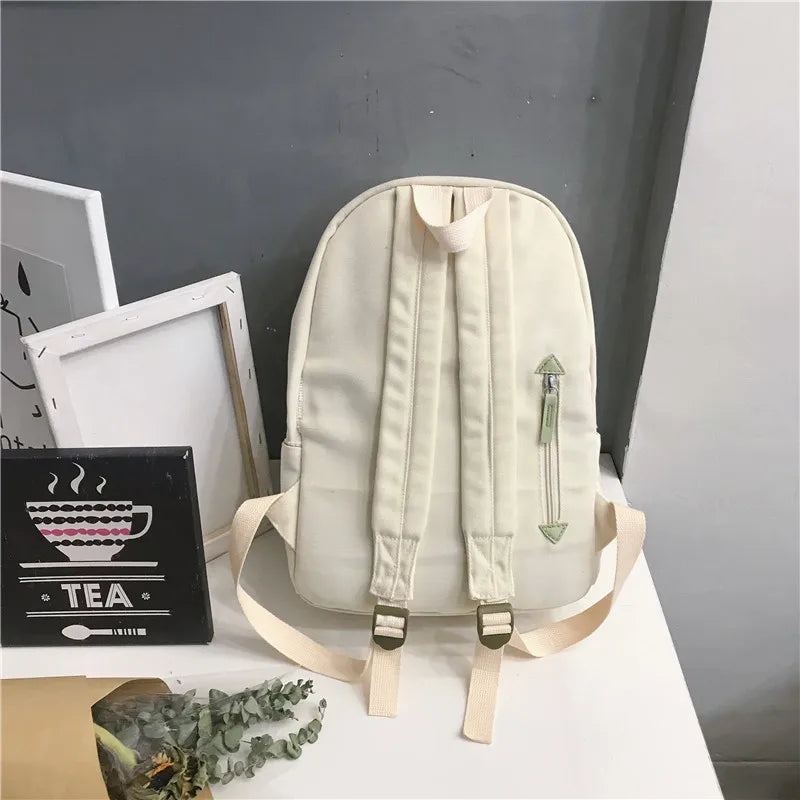 Solid Canvas School Bags for Teenage Girls Larger Capacity Backpack Men Women