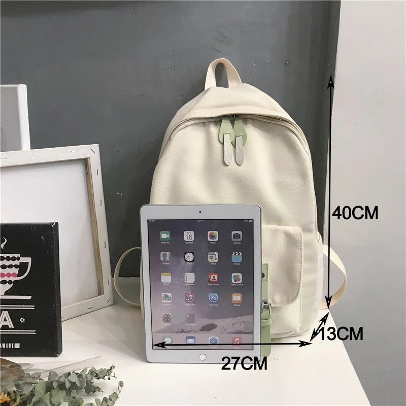 Solid Canvas School Bags for Teenage Girls Larger Capacity Backpack Men Women
