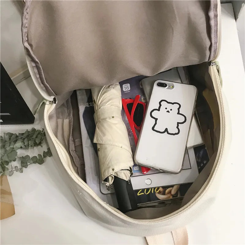 Solid Canvas School Bags for Teenage Girls Larger Capacity Backpack Men Women