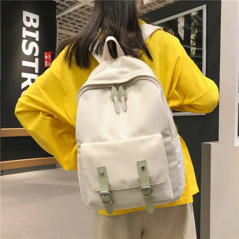 Solid Canvas School Bags for Teenage Girls Larger Capacity Backpack Men Women
