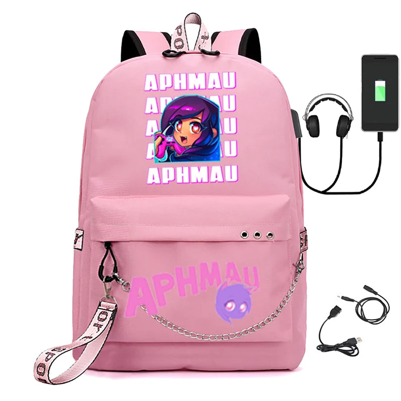Aphmau Laptop USB Bag Canvas Shoulder Backpack with Pencil Case