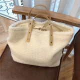 Apricot Lamb Wool Shoulder Bag Handbag Women's Warm Cream Tote Female Handbag