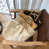 Apricot Lamb Wool Shoulder Bag Handbag Women's Warm Cream Tote Female Handbag