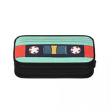 Aqua Retro Cassette Tape Pen Box Student School Anime Zipper Pen Bag