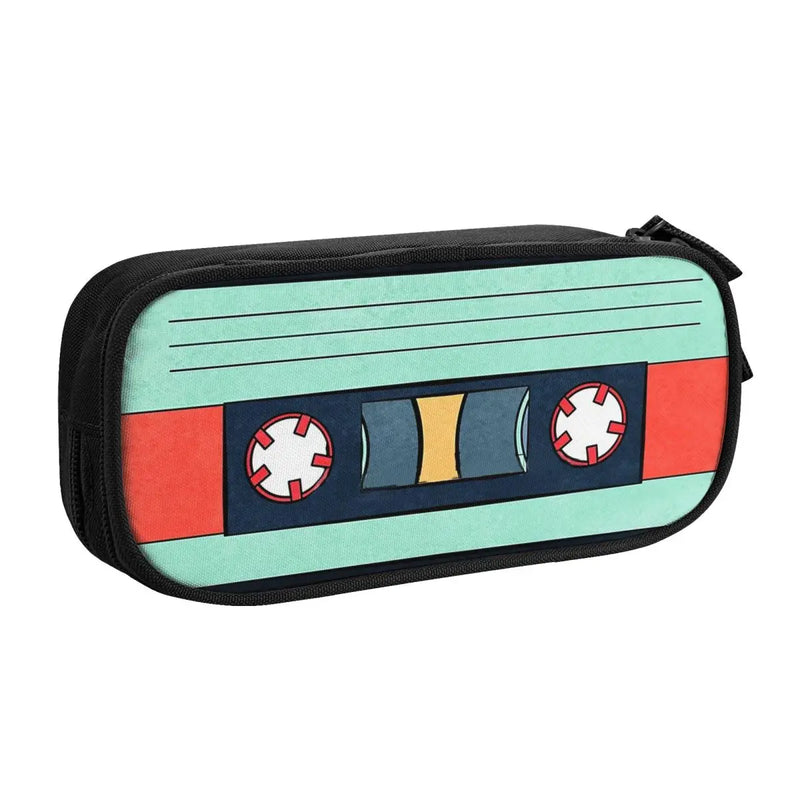 Aqua Retro Cassette Tape Pen Box Student School Anime Zipper Pen Bag
