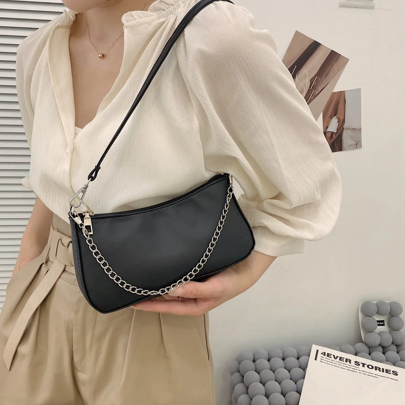 Small Chain Clutch Armpit Shoulder Bag Solid PU Leather