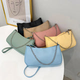 Small Chain Clutch Armpit Shoulder Bag Solid PU Leather