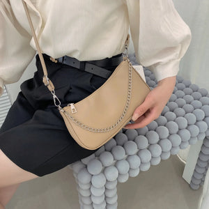 Small Chain Clutch Armpit Shoulder Bag Solid PU Leather