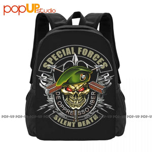 Army Silent Death Green Berets Skull Backpack Large Capacity Vintage Art Print