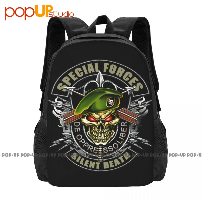 Army Silent Death Green Berets Skull Backpack Large Capacity Vintage Art Print