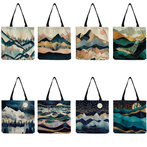 Abstract Mountain & Water Landscape Tote Bag - Customizable School Teacher Gift