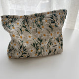 3D Embroidery Little Daisy Cosmetic Bag Women Handbags Cotton Fabric Makeup Bag