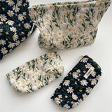 3D Embroidery Little Daisy Cosmetic Bag Women Handbags Cotton Fabric Makeup Bag