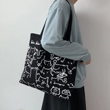 Animal Hand-painted Illustration Shoulder Bag Retro Canvas Shopping Bags