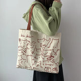 Animal Hand-painted Illustration Shoulder Bag Retro Canvas Shopping Bags