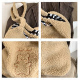 Japanese Plush Shoulder Bag Bear Embroidery Handbags
