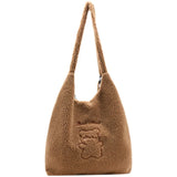 Japanese Plush Shoulder Bag Bear Embroidery Handbags