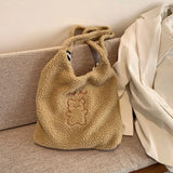 Japanese Plush Shoulder Bag Bear Embroidery Handbags