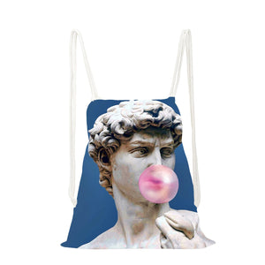 Art Oil Painting Print Backpack Girls Drawstring Bag Travel Backpack