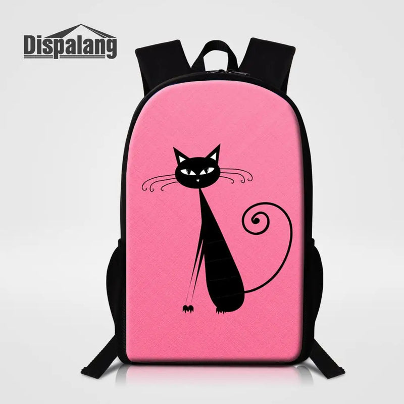 Pink Cat Women Backpack Animal Student Schoolbag Large Capacity