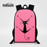 Pink Cat Women Backpack Animal Student Schoolbag Large Capacity