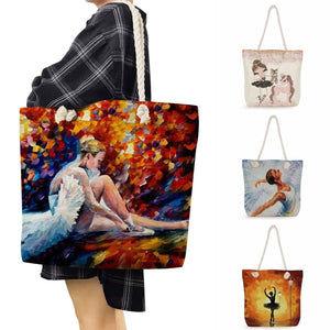 Ballet Girl Print Tote Bag for Women - Eco Reusable