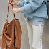 Corduroy Handbag Large Capacity Shopping Bag Casual Shoulder Tote