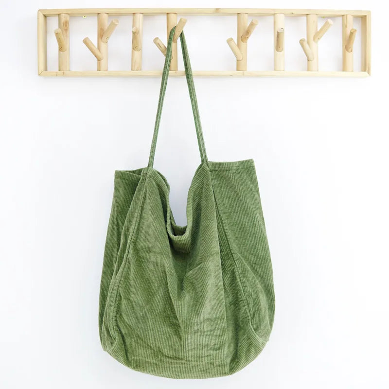 Corduroy Handbag Large Capacity Shopping Bag Casual Shoulder Tote
