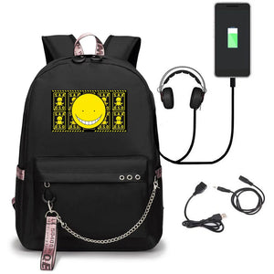 Assassination Classroom Printed USB Backpack With Chain Headphone Port