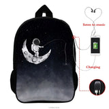Astronaut 3D Backpack USB Charging School Bag Boys Girls Rucksack