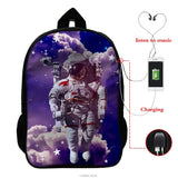 Astronaut 3D Backpack USB Charging School Bag Boys Girls Rucksack
