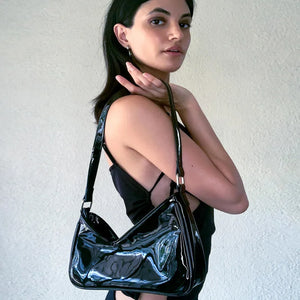 Patent Leather Shoulder Bag Glossy Short Strap Underarm Purses