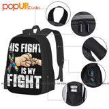 Autism Awareness Backpack Large Capacity Sports Style Travel Foldable