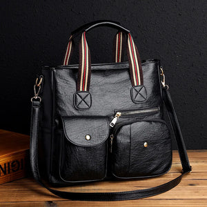 Autumn Winter PU Texture Hand Bag Leather Shoulder Bag Tote Girl