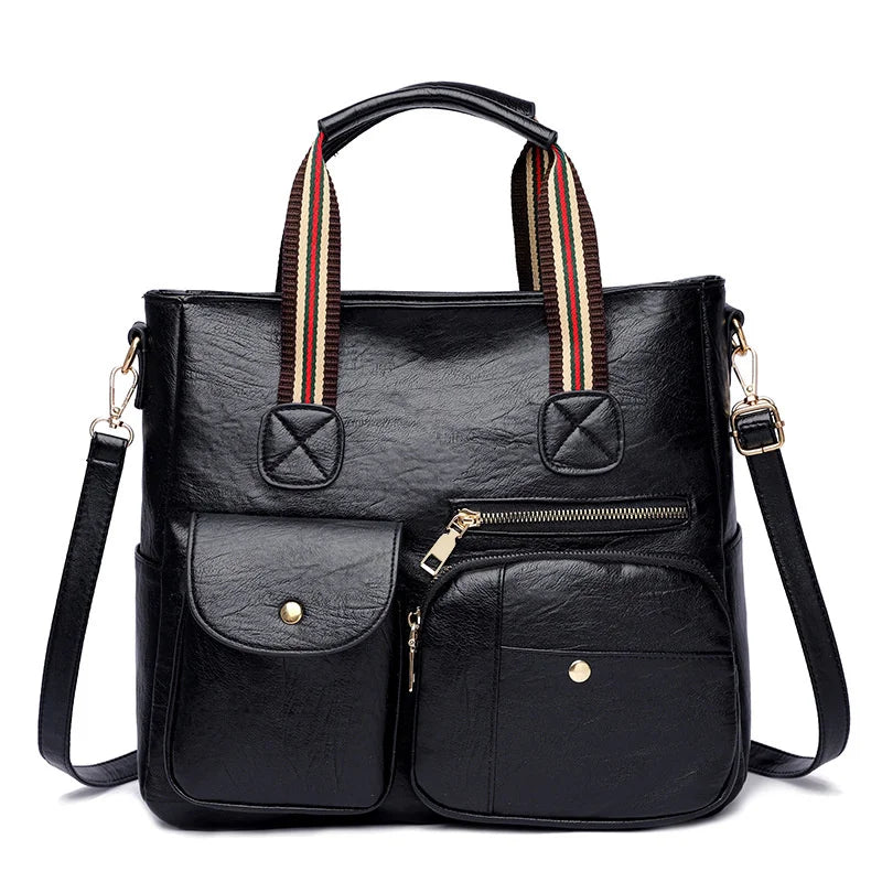 Autumn Winter PU Texture Hand Bag Leather Shoulder Bag Tote Girl