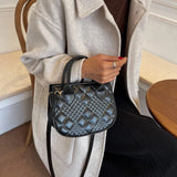 Autumn Winter Lingge Retro Niche Cross Texture Tote Handbag