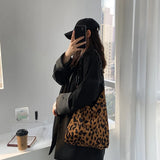 Leopard Print Corduroy Shoulder Bag with Chain Strap