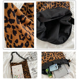 Leopard Print Corduroy Shoulder Bag with Chain Strap