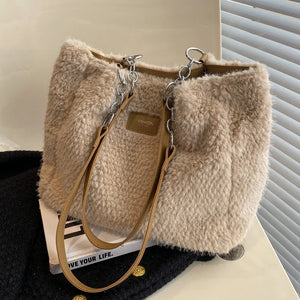 Autumn Winter Plush Shoulder Bag Women Large Capacity Handbag